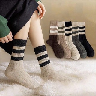 Bộ 10 Đôi Tất Nữ Cổ Cao Vintage Phối Kẻ Tone Nâu Mẫu Mới Siêu Hot Phong Cách Hàn (mix màu) - Women