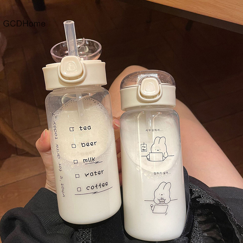 Gcdhome Hoạt Hình Bình Nước Có Ống Hút Dễ Thương Nhựa Uống Di Động Chống Rò Rỉ Đồ Uống Để Uống Sữa Cà Phê Trà HOT
