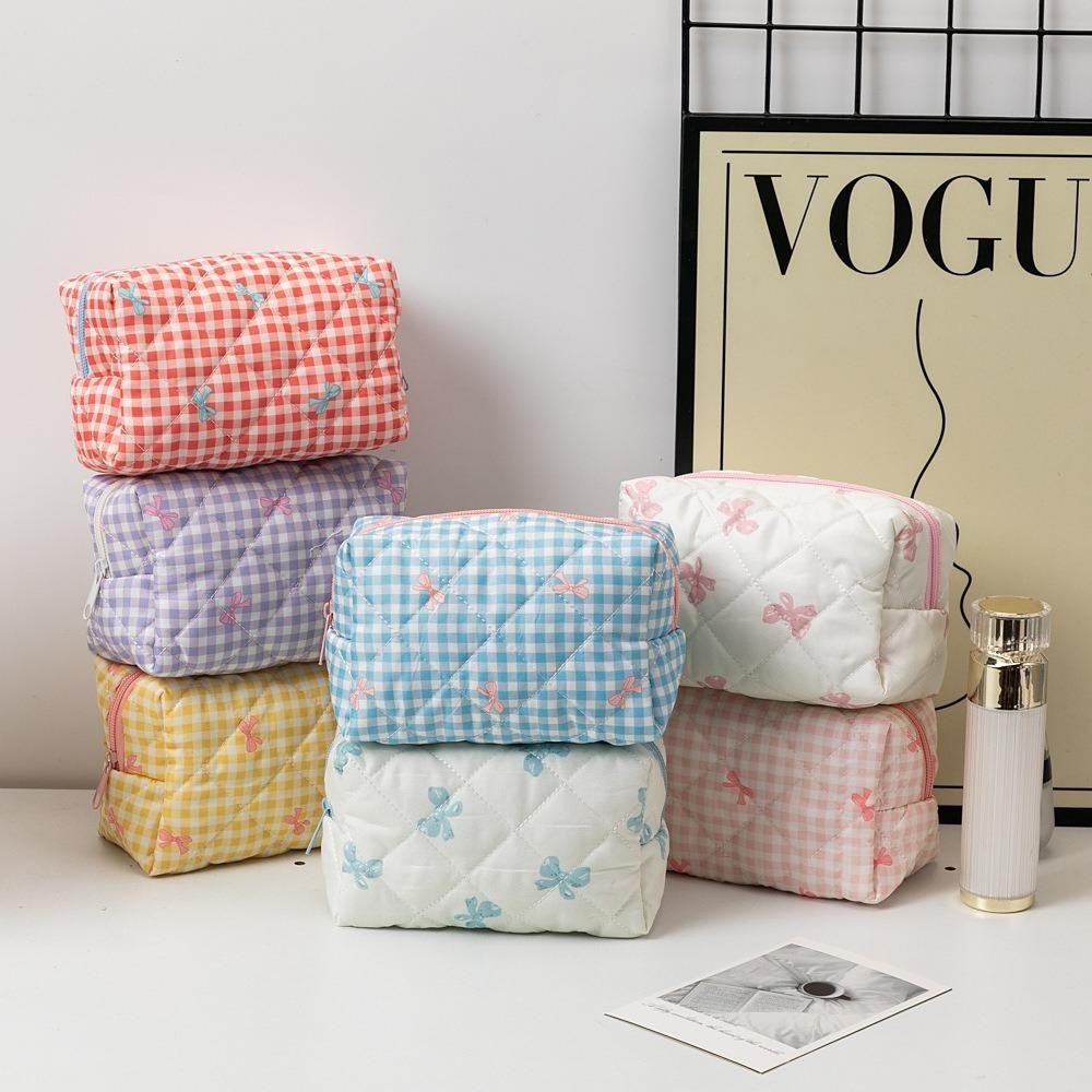 [Giao hàng từ Việt Nam] Hộp đựng mỹ phẩm NORDICLIE, Túi trang điểm chần nơ đa chức năng, Túi xách vệ sinh dung tích lớn dành cho nữ