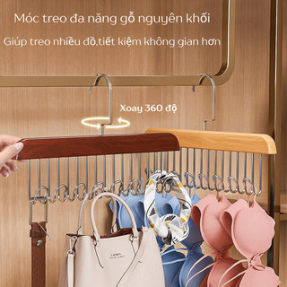 Móc treo gỗ 8 móc đa năng treo áo lót túi cà vạt thắt lưng tiện lợi #A195
