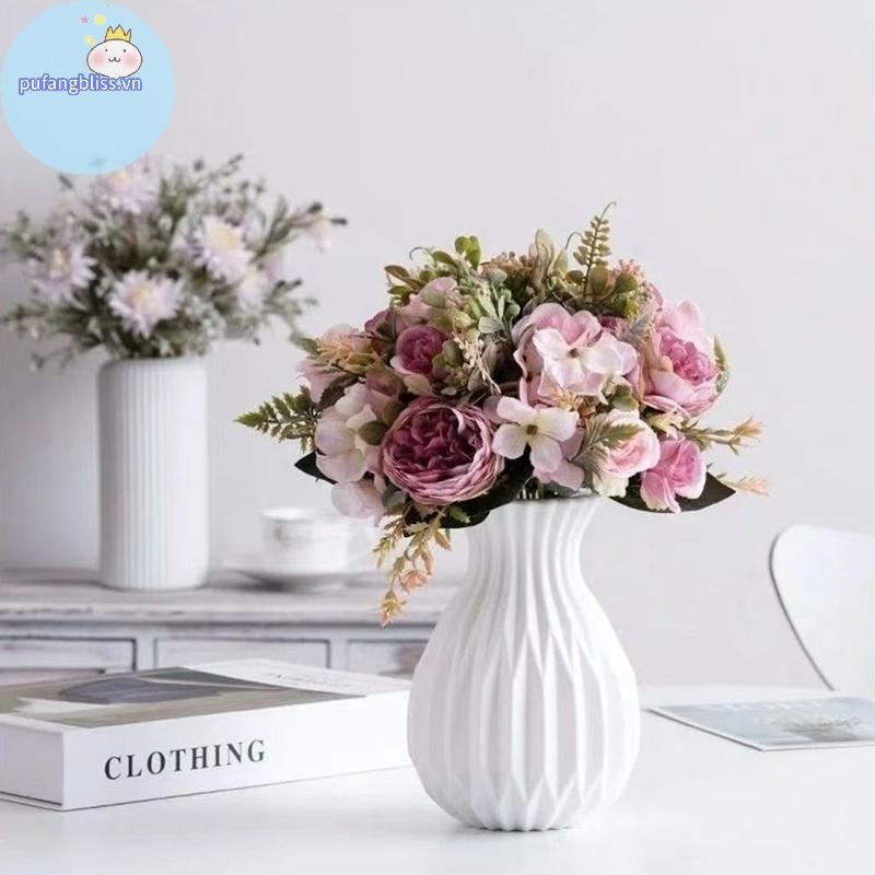 Pufangbliss 1 Chiếc Bình Hoa Bắc Âu Giả Gốm Nhựa Hoa Bình Hoa Phòng Khách Để Bàn Trang Trí Đám Cưới Trung Tâm Sắp Xếp VN
