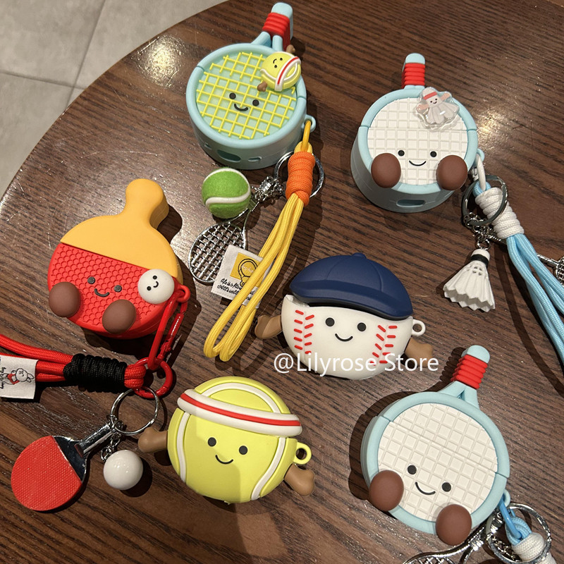 Vỏ tai nghe hoạt hình JellyC Ball cho AirPods 4 [2024] 3 2 1 AirPods Pro2 Vỏ Tai nghe không dây Apple Vỏ silicon hoạt hình bóng chày và quần vợt
