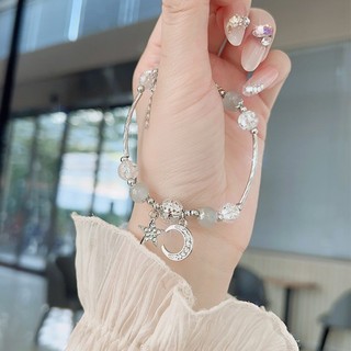 Vòng tay đính cườm Star Moon - Vòng tay hạt pha lê - Vòng tay đính cườm màu hồng có thể điều chỉnh - Trang sức nữ ngọt ngào - Phụ kiện thời trang - Vòng tay phong cách INS Hàn Quốc - Quà tặng vòng tay quyến rũ