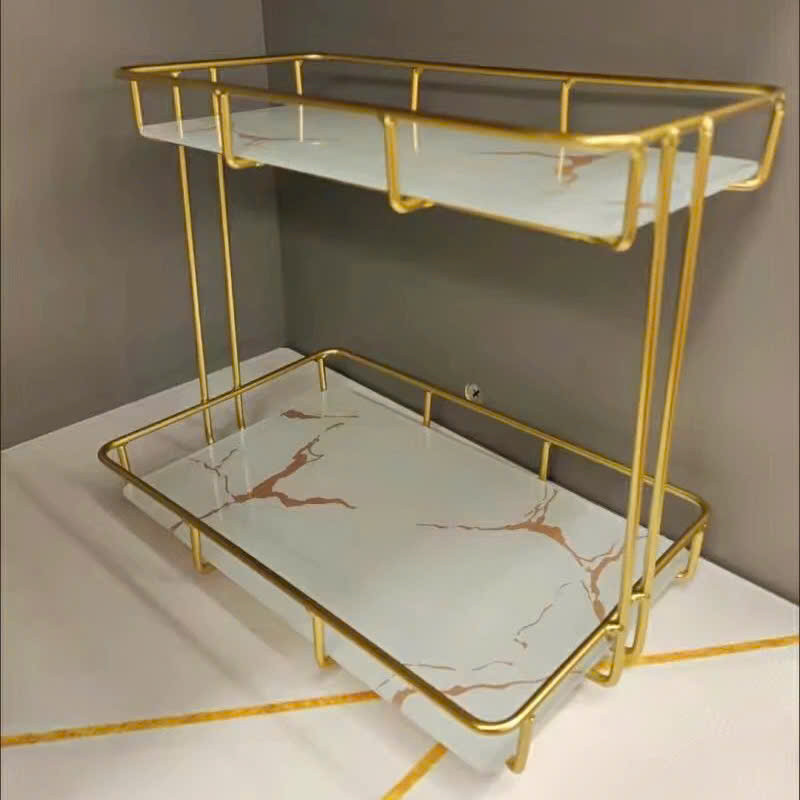 Kệ Để Đồ Nhà Tắm Mạ Vàng Nhiều Tầng - Giá Để Mỹ Phẩm Bàn Trang Điểm Mặt Kính Sang Trọng Decor