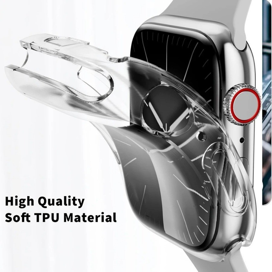 Bảo Vệ Màn Hình Ốp Lưng Trong Suốt Cho Apple Watch 46MM 42mm 45mm 41mm 44MM 40MM Silicon Mềm Trong Suốt Bao 42mm 38MM series 10 9 8 7 SE 6 5 4 Cho iwatch