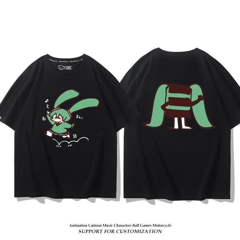 [Giao hàng trong ngày] Áo thun cỡ lớn Cotton Phiên bản Q Hatsune Miku Mùa hè nam nữ dáng rộng in hình cổ tròn dễ thương