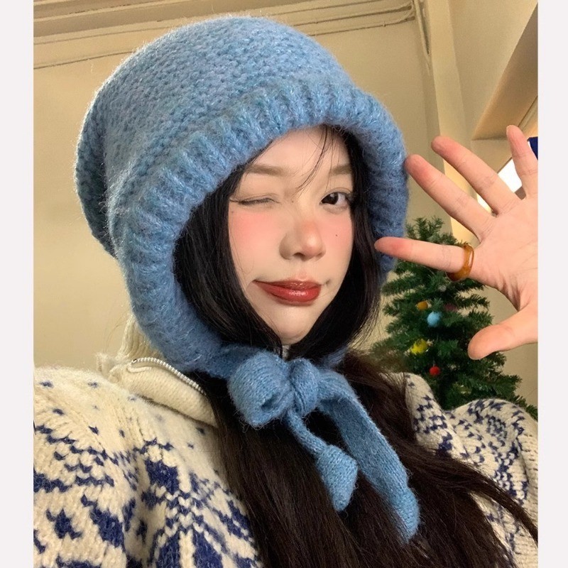 Mũ beanie dệt kim - Túi đa năng có dây rút - Thời trang, đơn giản, đa năng - Bảo vệ tai, giữ ấm, chống lạnh, dày - Mũ chui đầu mùa thu đông