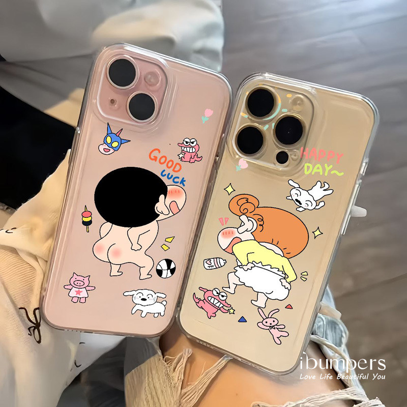 ibumpers Ốp Điện Thoại iPhone Dễ Thương Shinchan Mông Cặp Đôi Họa Tiết Cặp Đôi Ốp Lưng Trong Suốt TPU Mềm Chống Sốc Cho IPhone 16 15 14 12 13 11 Pro Max IP 7 8 Plus X XS XR