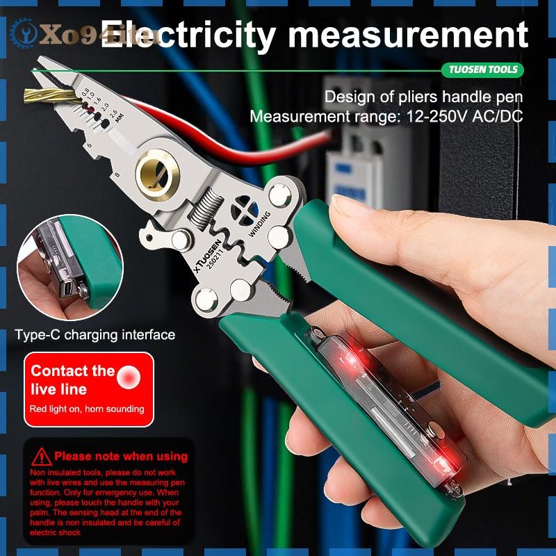 XOITU Dụng cụ tháo dây đa chức năng có bút kiểm tra điện Dụng cụ uốn cáp có thể gập lại, Kìm gấp điện để cắt VN