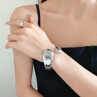 Vòng tay mở hình bầu dục bóng không đều Bộ hai mảnh Vòng tay cao cấp retro thời trang đi lại đa năng phụ kiện tay dành cho nữ