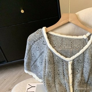 Áo giảm béo tay ngắn màu khối ice silk, thiết kế rỗng ra