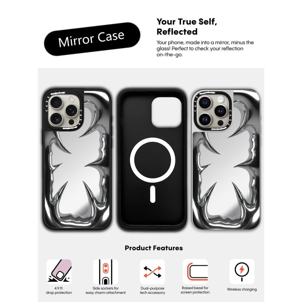 CASECASE X Vỏ Khung Nghiền Kim Loại Hút Từ Tính Đen & Bạc Gương iPhone IPhone 16 15 14 13 12 Pro Max Plus Ốp Lưng Cứng Có Hộp Khắc logo