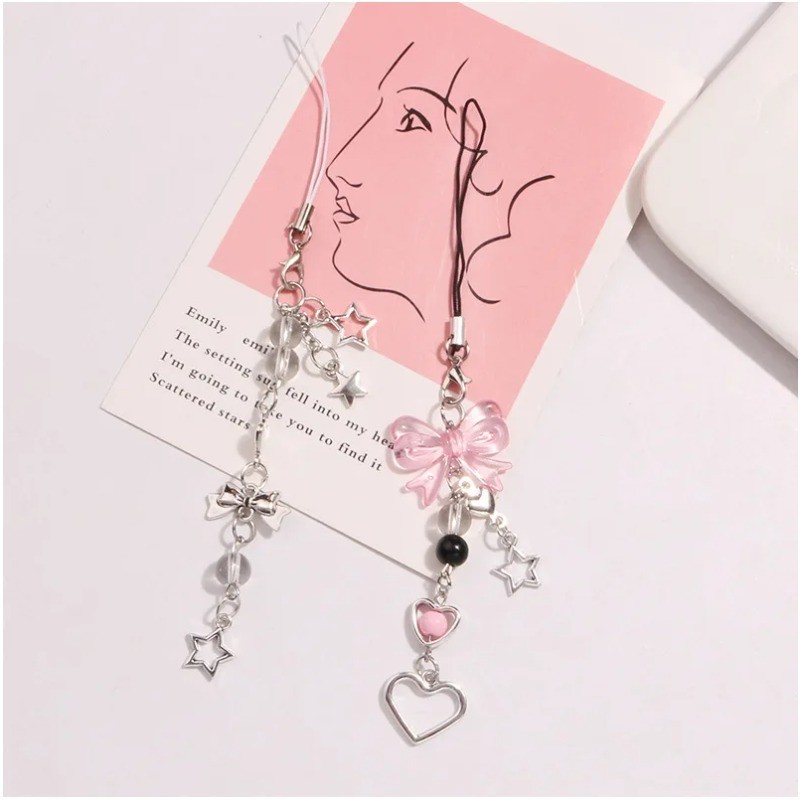 Kawaii Dễ Thương Y2K Dây Đeo Điện Thoại Quyến Rũ Nơ Trái Tim Ngôi Sao Móc Khóa Mặt Dây Chuyền Móc Chìa Khóa Túi Dây Xích Điện Thoại Phụ Kiện Cho Chìa Khóa Tất Cả Các Vỏ Điện Thoại
