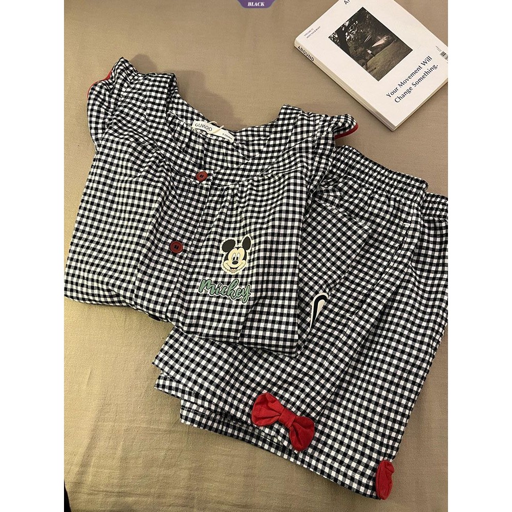 Bộ Đồ Ngủ Mùa Hè Nữ Với Áo Vest Không Tay và Quần Short, Phong Cách Mickey