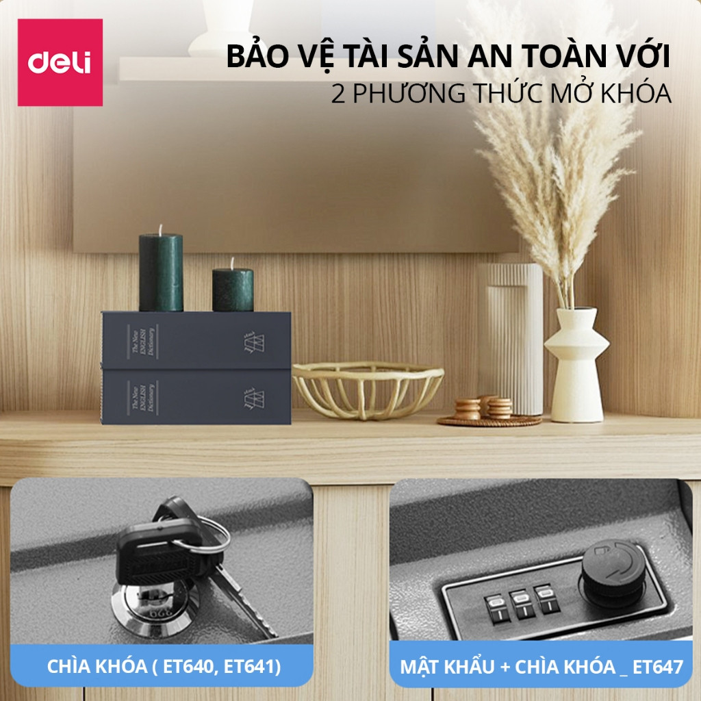 Hộp Đựng Tiền Dạng Hình Quyển Sách Deli, Két Sắt Mini 2 Kích Thước Nhỏ Gọn Dễ Dàng Decor, Trang Trí