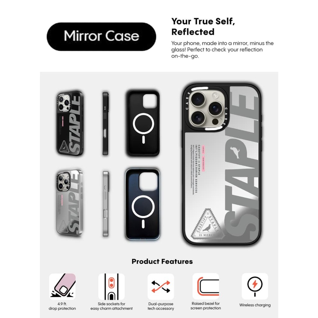 Ốp lưng CASECASE X STAPLE hút từ tính Vỏ iPhone Gương đen & bạc IPhone 16 15 14 13 12 Pro Max Plus Ốp lưng cứng có hộp khắc logo