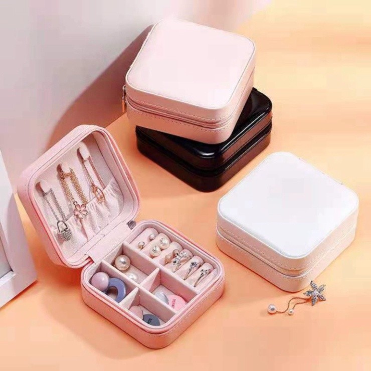 Hộp Đựng Trang Sức Du Lịch🍀FREESHIP🍀Hộp Nữ Trang Bằng Da Nhiều Ngăn Đựng Nhẫn Bông Tai Vòng Cổ Dây Chuyền Có Khóa athien