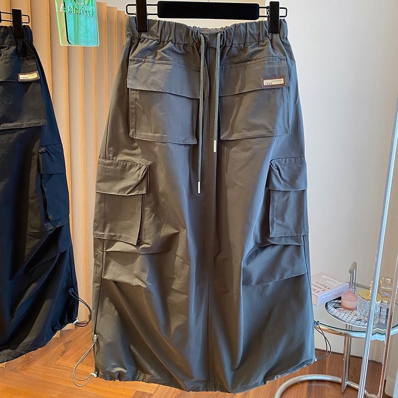 Xuân Thu Plus Size 150kg Váy chữ A dáng rộng thông thường Váy dây rút đa năng Váy bảo hộ lao động nữ