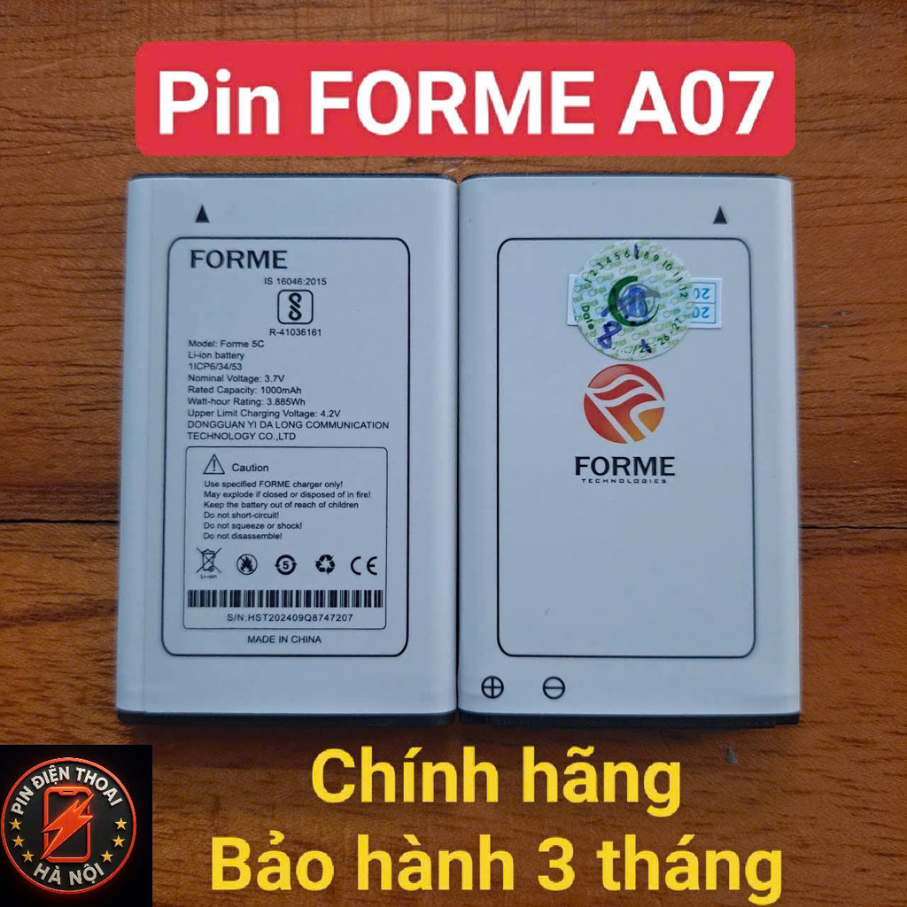 Pin điện thoại FORME A07 chính hãng - Dung lượng 1000 mAh - Bảo hành 3 ...