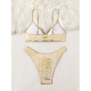 Đồ bơi nữ Vàng Bronzing Ring Tank Hai mảnh Bikini Đồ bơi