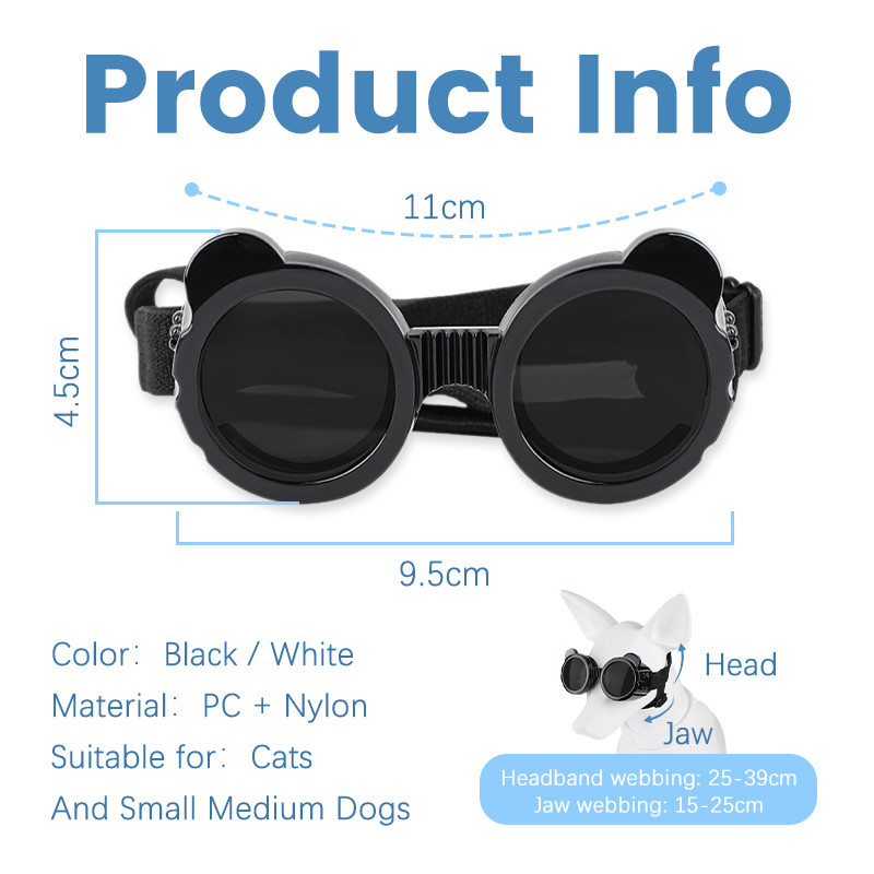 HamshMoc Dog Cat Kính râm PC Bảo vệ ống kính Đường viền linh hoạt Phù hợp với lỗ thông gió Dây đeo thoải mái Cạnh chống bụi