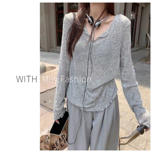 Milyfashion Cổ Chữ V Mỏng Dài Tay T Mùa Hè Rời Hơi Trong Suốt Chống Nắng Dệt Kim Áo