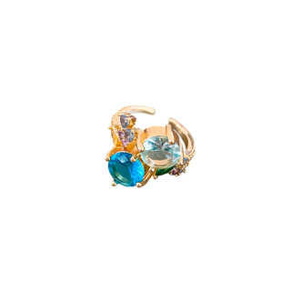 Nhẫn nữ thiết kế hình học sáng tạo với đá zircon nhiều màu sắc, phong cách châu Âu và Mỹ