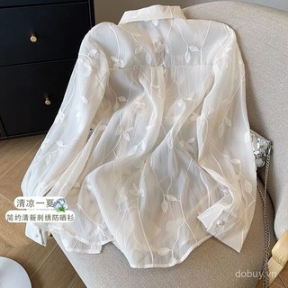 Mùa Hè 2025 - Áo Sơ Mi Nữ Tencel Thêu Jacquard, Chống Nắng