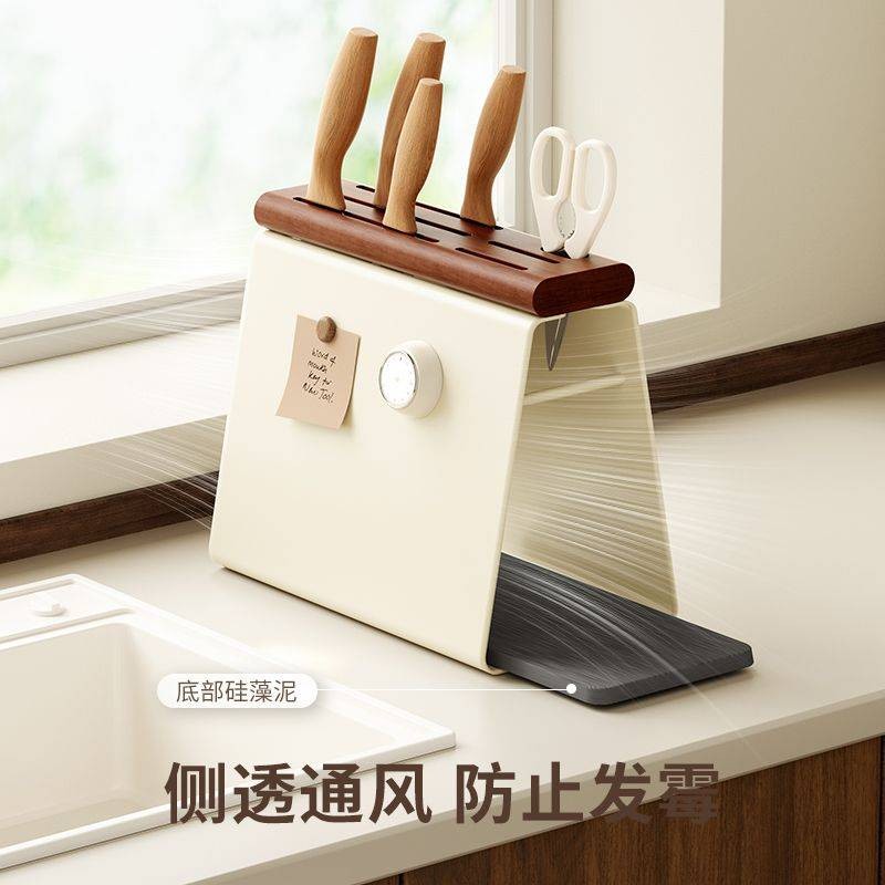 Kệ gỗ sồi dày tích hợp giá để dao, dụng cụ nhà bếp, để bàn gia đình