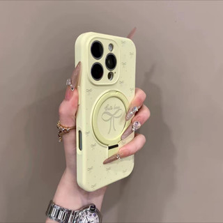 Dễ Thương Nơ Sóng Điểm Từ Giá Đỡ Điện Thoại Di Động iPhone16 15 14 13 12 11 Pro Max Chống Sốc Bảo Vệ Camera Chống Rơi Ốp Lưng Mềm