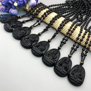 Kudosation Obsidian Đá Phật Hạt Dây Xích Vòng Cổ Bắt chước Ngọc Phật Giáo Bồ Tát Bùa Hộ Mệnh Talisman Trang Sức Dành Cho Nữ Bảo Vệ May Mắn