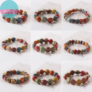 Vòng tay gốm boho ngôi sao nhiều màu sắc, hạt đính, co giãn dành cho nữ