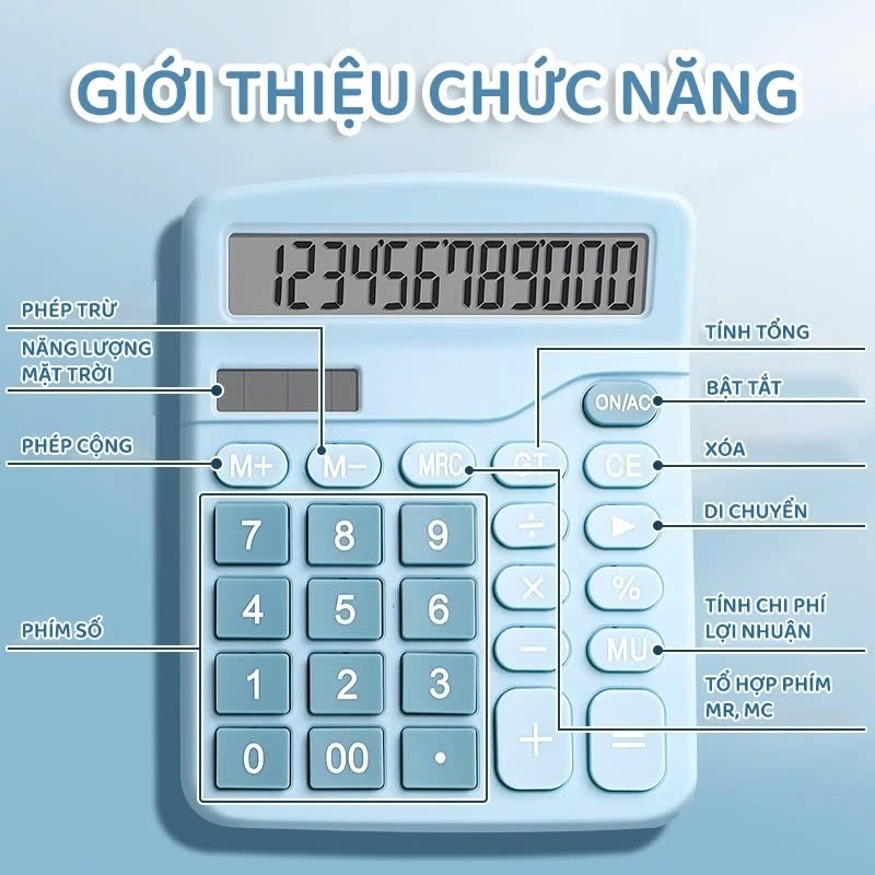 Máy Tính Cầm Tay 12 Chữ Số Để Bàn Văn Phòng, Pin Năng Lượng Mặt Trời, Màn Hình Hiển Thị Lớn