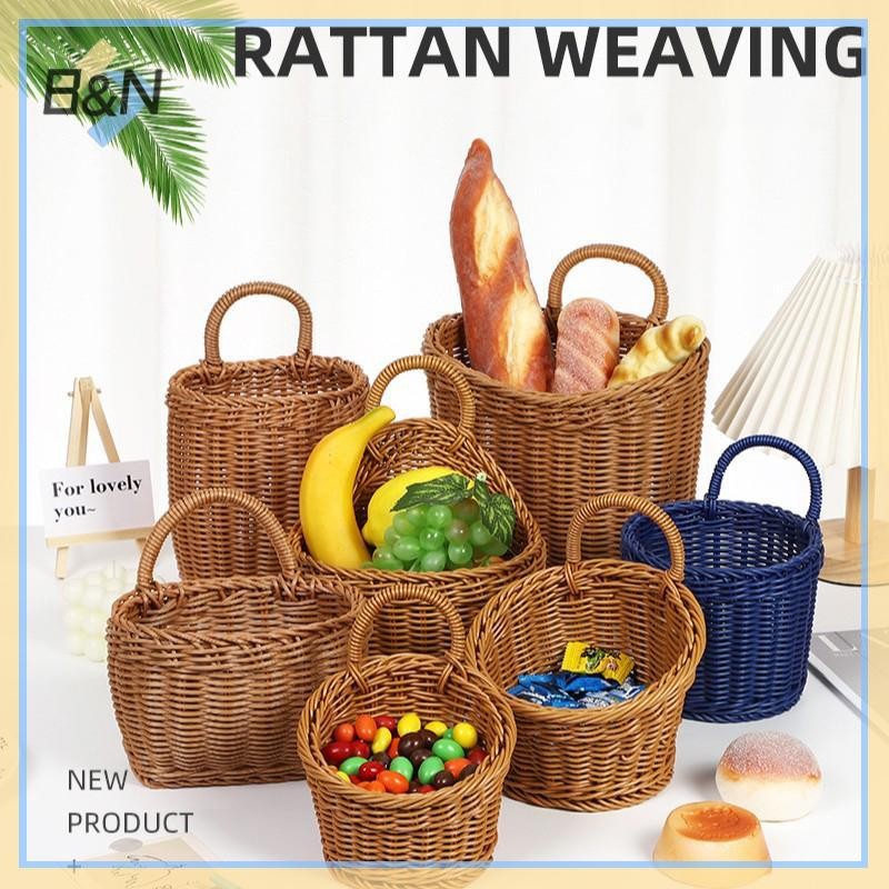 B & N Giả Mây Giỏ Đựng Đồ Nhà Bếp Màu Nâu Có Tay Cầm Giỏ Dệt Tay Rau Quả Hoa Đồ Lặt Vặt Sắp Xếp.