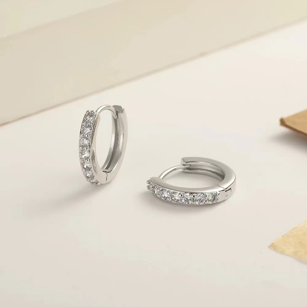 Bông tai zircon bạc S925 đơn giản, phù hợp nam và nữ, trendy