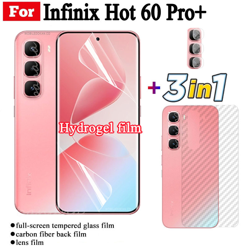 Infinix Hot 60 Pro + Bảo vệ màn hình màng mềm Hydrogel trong suốt hoàn toàn cho Infinix Hot 50 Pro + Hot 60 Pro Hot 60i Front Flim + Back Flim + Ống kính máy ảnh Flim