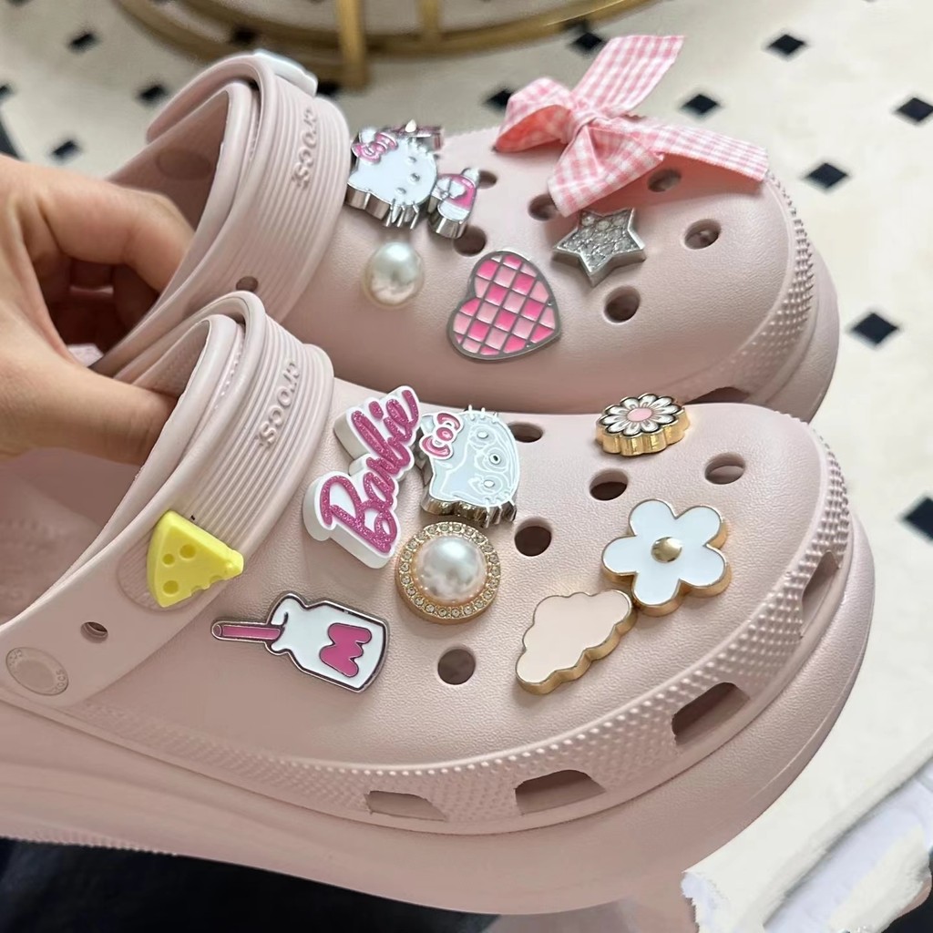 Phụ kiện hoa cao cấp cho Crocs Hello Kitty, dễ thương, có thể tháo rời, kèm khóa Busch