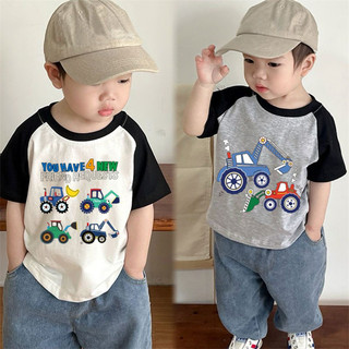 Mùa Hè Cotton Nguyên Chất Bé Trai Màu Sắc Tương Phản Áo Thun Tay Ngắn Trẻ Em Hoạt Hình In Hình Cho Bé Trung Nhỏ Trẻ Em Nửa Tay Top