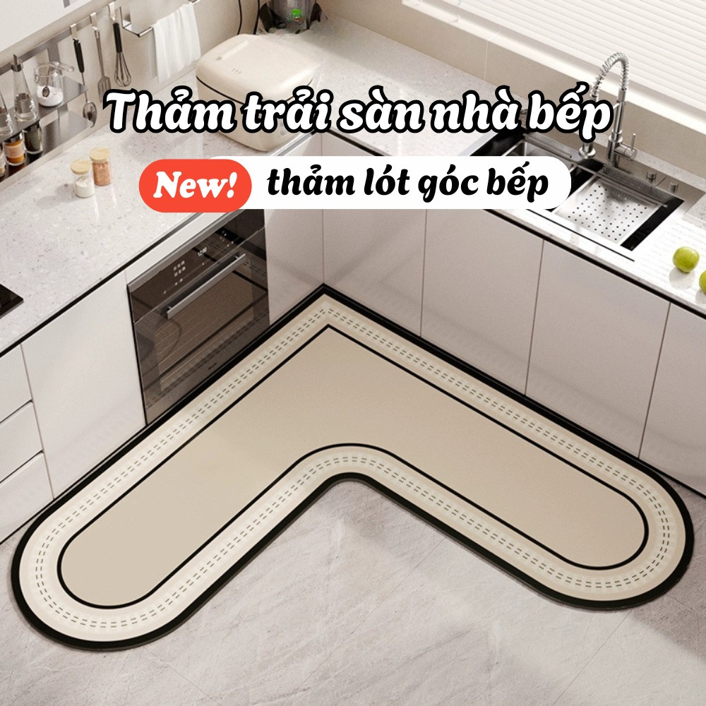 Thảm Lót Sàn Góc Bếp Chữ L Chống Trượt, Thảm Nhà Bếp Thấm Hút Nước, Chống Bám Bẩn, Dễ Vệ Sinh DinoHome