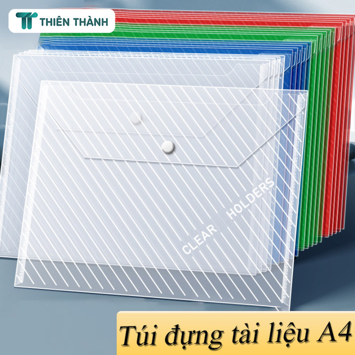 Túi Tài Liệu Trong Suốt Có Nút Bấm - Clear Bag A4 Nhựa PVC Bền, Chống Nước, Giúp Sắp Xếp Giấy Tờ Ngăn Nắp