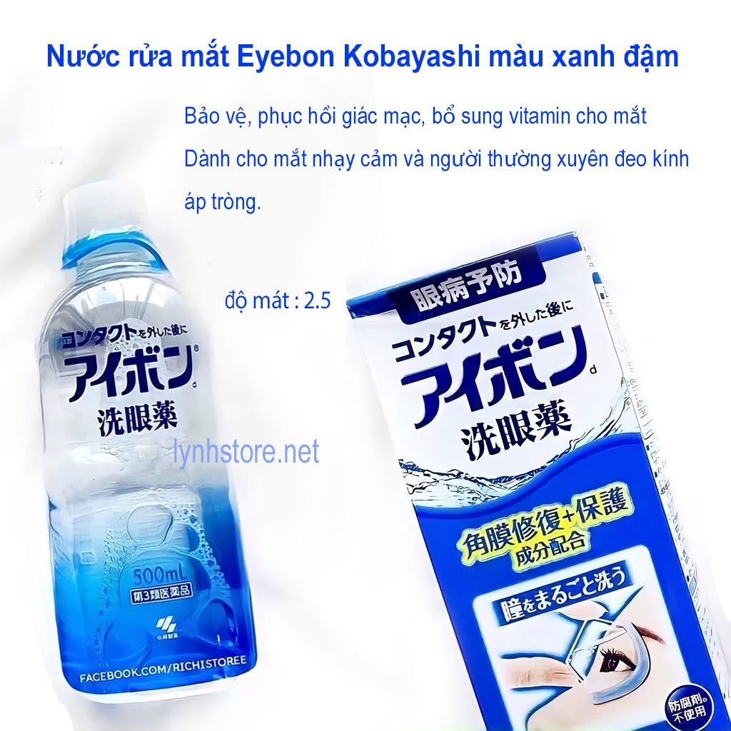 Nước rửa mắt Eyebon W Vitamin Kobayashi Nhật Bản 500ml; giúp làm sạch mắt; bổ sưng vitamin cho mắt