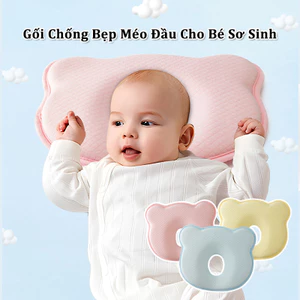 Gối Chống Bẹp Méo Đầu Cho Bé Sơ Sinh 0-18 tháng, Lõi mút hoạt tính êm ái, vải cotton thoáng khí