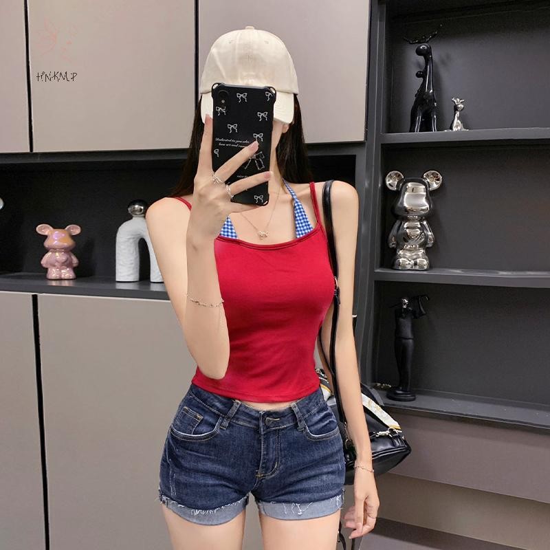 Áo khoác không tay kẻ sọc chắp vá, có đệm ngực - thời trang nữ
