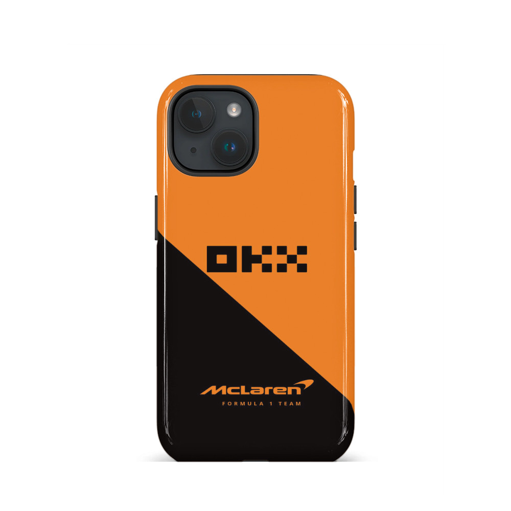 Ốp điện thoại nền đen và cam McLaren cho iPhone 17 16 15ProMax 14Pro 13 12 13mini Samsung S24 S22 S25 2in1 ốp lưng cứng bóng