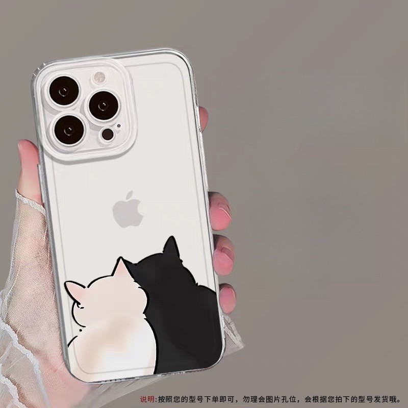 Ốp Lưng Cho OPPO Reno 13F 12F 11F 14F 11 12 13 14 Pro 5G A5 Pro 5G Vỏ Mèo Đen Đáng Yêu Cặp Đôi Dễ Thương Silicon Trong Suốt Họa Tiết Động Vật TPU Trong Suốt Mềm Mại Hoạt Hình