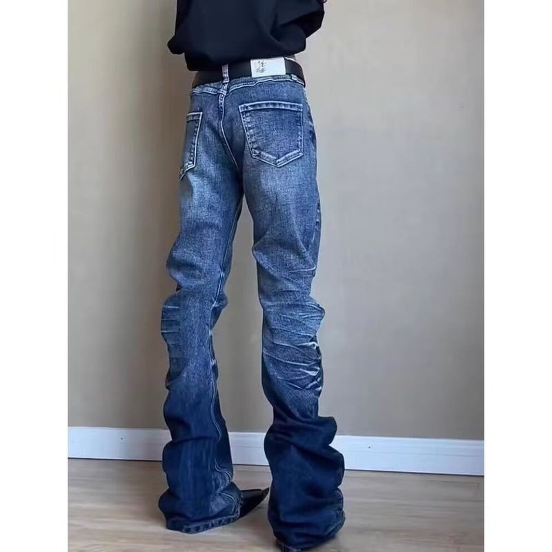 Quần jeans nam ống loe nút bấm retro, dáng ôm nhẹ thời trang