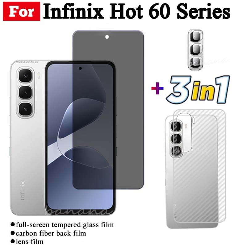 Kính cường lực Infinix Hot 60i Infinix Hot 60 Pro Hot60 Hot 50i 50 Pro Smart 10 X6725 Kính cường lực chống gián điệp Bảo vệ màn hình + Phim ống kính máy ảnh + Phim mặt sau