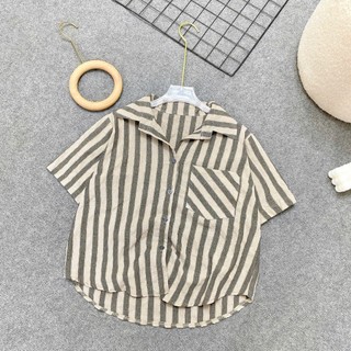Áo sơ mi Bigsize nữ kẻ sọc ngắn tay form rộng vải linen xước hottrend thoáng mát nhiều màu trẻ trung 55-92kg -A288