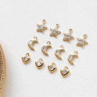 Đồng mạ vàng zirconi ngôi sao, mặt trăng, trái tim - Dây chuyền nhỏ tự làm handmade, trang sức bông tai và vòng cổ