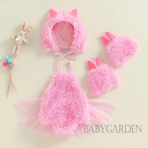 Baga-0-24 Tháng Tuổi Bé Gái Áo Liền Quần Thỏ Sang Trọng Không Tay Lưới Viền Body Có Mũ Và Chân